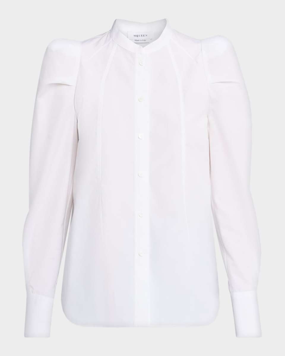Puff-Sleeve Cotton Button-Down Shirt